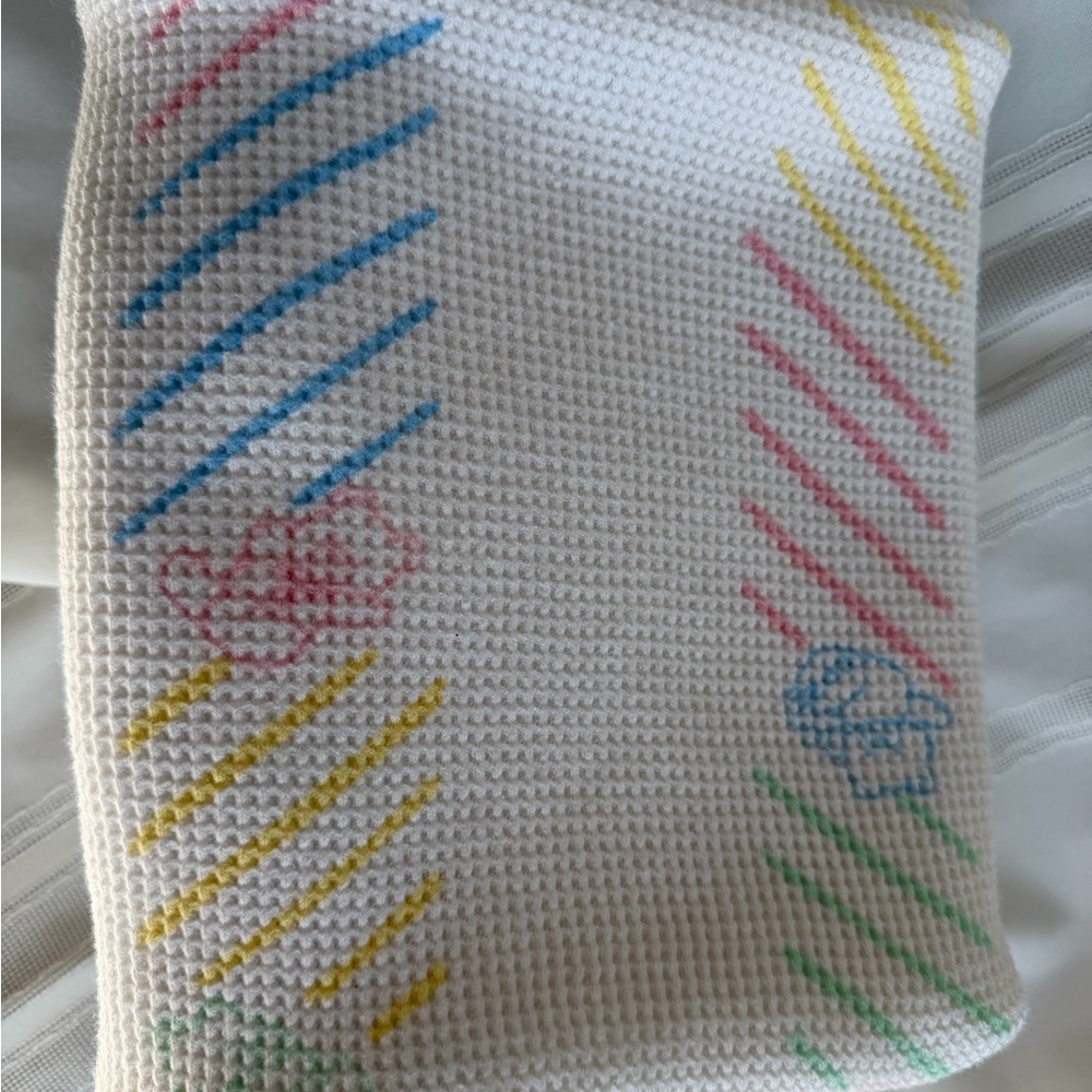 Vintage 80’s J.E. Morgan Cozy Baby Product Waffle Knit Weave Pastel Baby Blanket